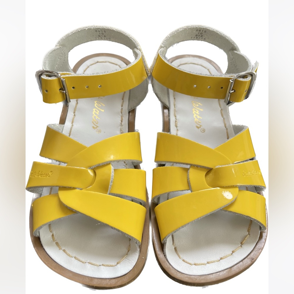 Saltwater Sandals, Shiny Yellow, size 10.